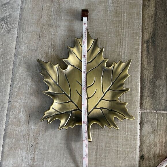 Brass Metal Fall Maple Leaf Jewelry Ring Dish Decor Candle Holder Trinket Tray - Picture 7 of 8